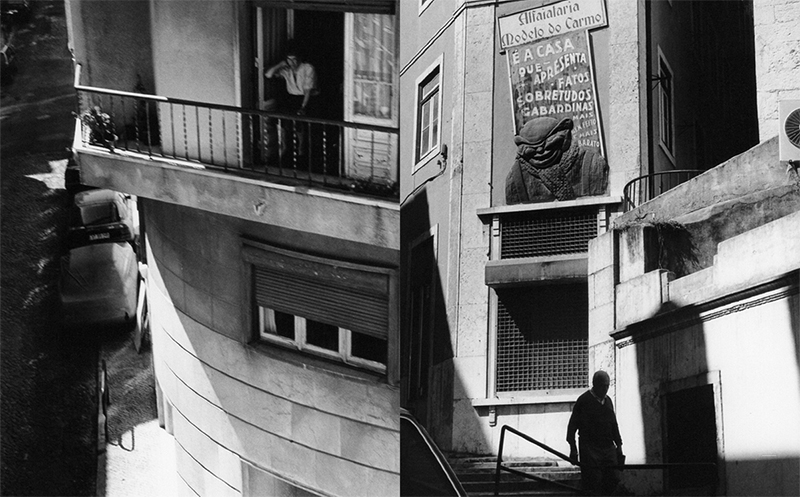 Lisbonne dame au balcon, homme descendant un escalier